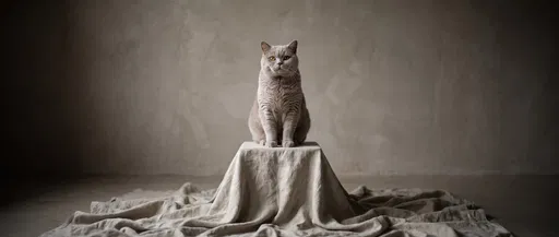 Lilac Shorthair Cat on Linen Pedestal