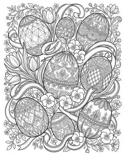 Ornate Easter Eggs Floral Coloring Page