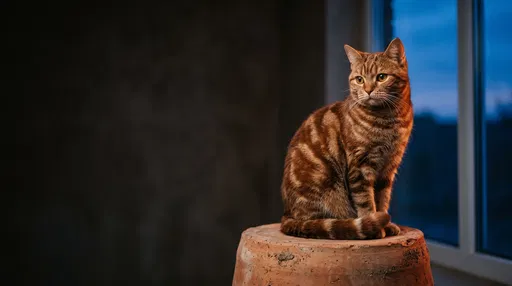 Cinnamon Tabby Cat on Terracotta Plinth
