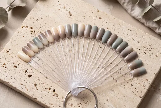 Neutral Ombre Nail Swatch Fan on Stone