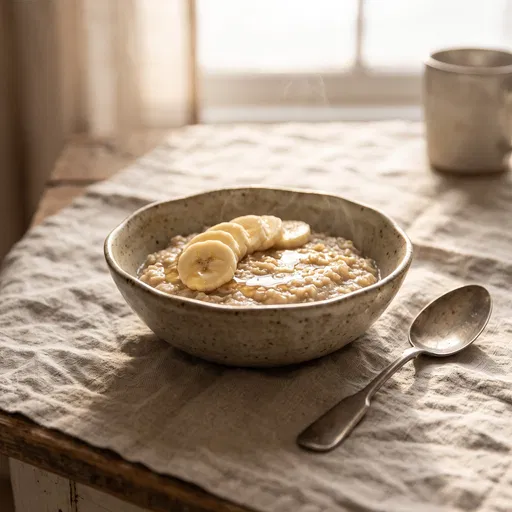 Warm Oatmeal Bowl With Sliced Bananas