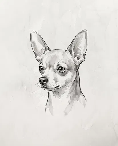 Monochrome Line and Wash Chihuahua Portrait