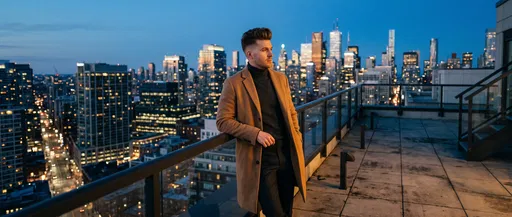 Stylish Man on Rooftop at Twilight