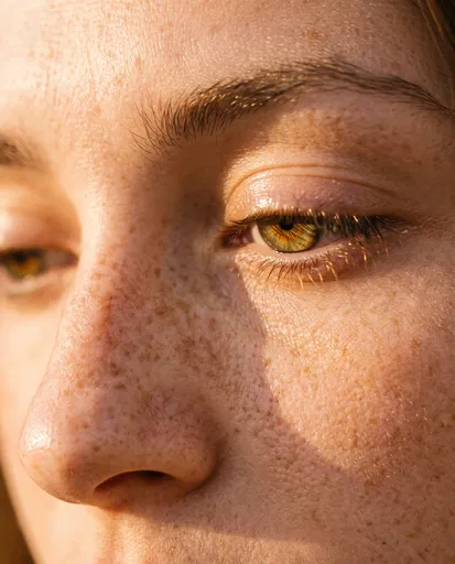Sunlit Macro Portrait of Freckled Skin