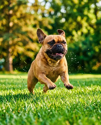 Fawn French Bulldog Running on Grass