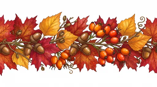 Autumn Garland With Leaves and Berries