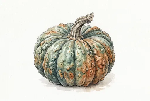 Watercolor Illustration of Warty Heirloom Pumpkin