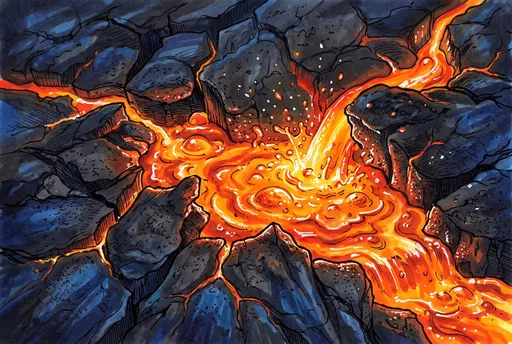 Molten Magma Flowing Through Fractured Rocks