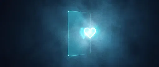Glowing Cyan Heart and Translucent Card