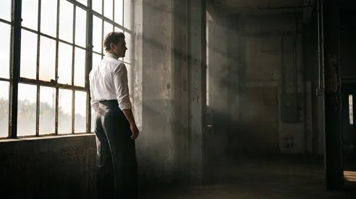 Man in High-Waisted Trousers by Window