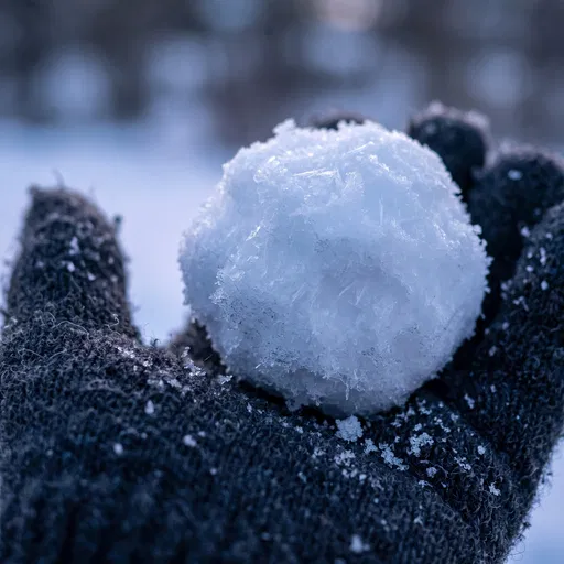 Macro Snowball Held in Wool Glove
