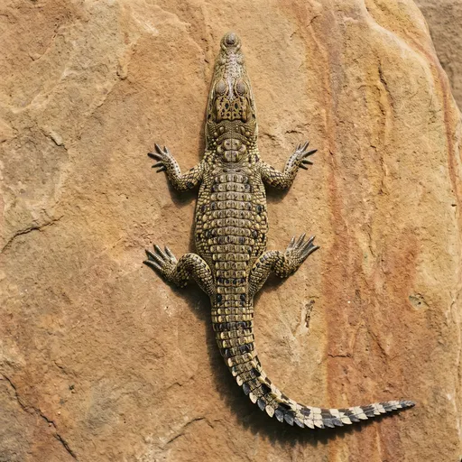 Top-Down Juvenile Crocodile on Sandstone