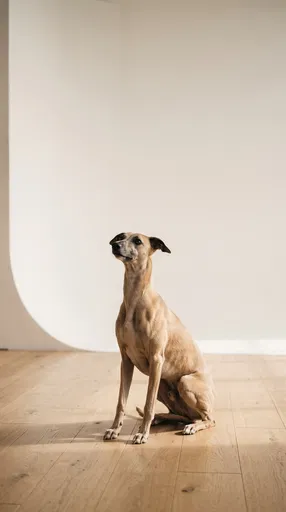 Fawn Whippet Sitting in Minimalist Studio