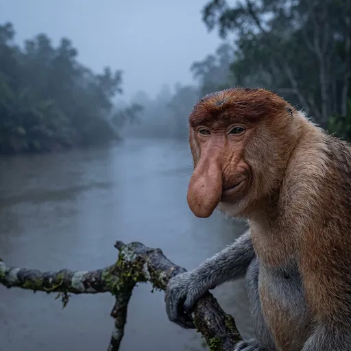 Smirking Proboscis Monkey by Misty River