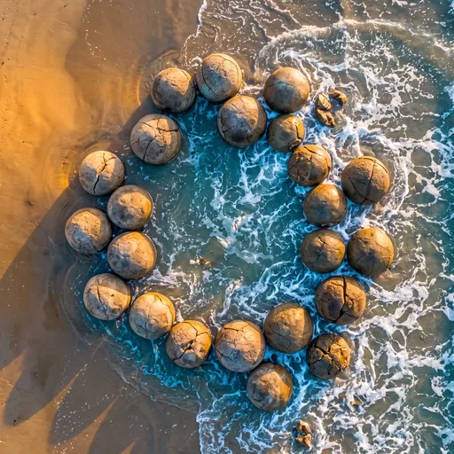 Aerial View of Circular Coastal Boulders