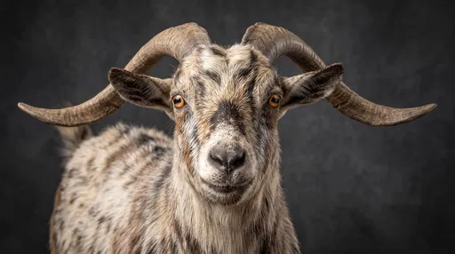 Studio Portrait of Spotted Horned Goat