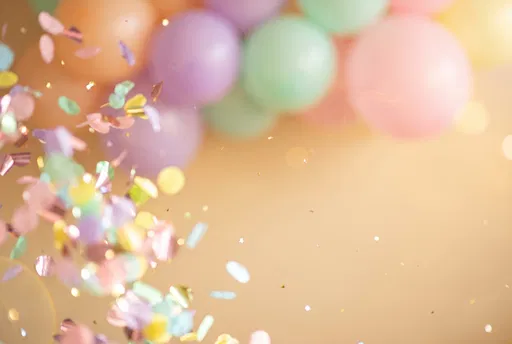 Blurred Pastel Balloons and Confetti Background