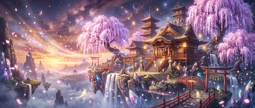 Mystical Anime Shrine on Floating Cliffs