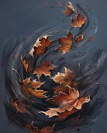 Swirling Autumn Maple Leaves Pastel Drawing