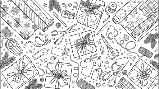 Christmas Gift Wrapping Station Coloring Page