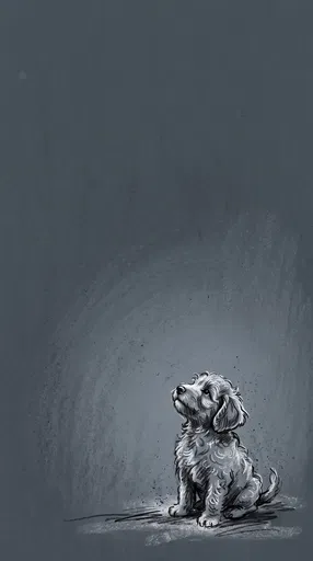Charcoal Illustration of Sitting Puppy Looking Up