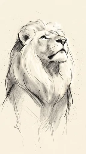 Charcoal Sketch of Lion Looking Upward