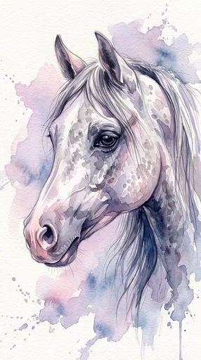 Watercolor Portrait of Dapple Grey Arabian Horse