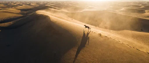 Aerial View of Hound Running on Dunes