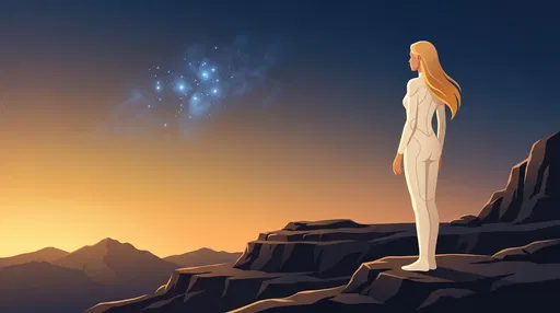 Blonde Figure Gazing at Star Cluster