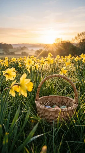Easter Basket in Sunrise Daffodil Meadow