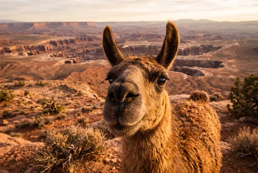 Curious Brown Llama Overlooking Red Rock Canyon