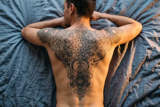 Man With Mandala Back Tattoo