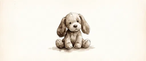 Sepia Watercolor Plush Puppy Illustration
