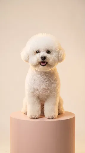 White Bichon Frise on Pink Pedestal