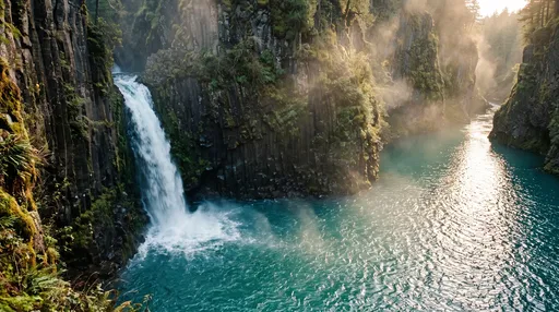 Waterfall in Misty Basalt Canyon