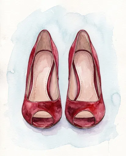 Watercolor Red Peep-Toe Shoes Illustration