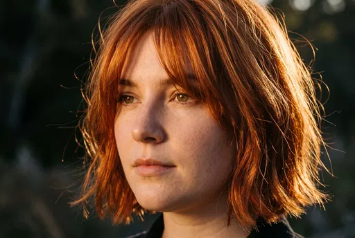 Woman With Copper French Bob in Sunlight
