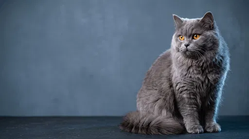 Gray British Longhair Cat Studio Portrait