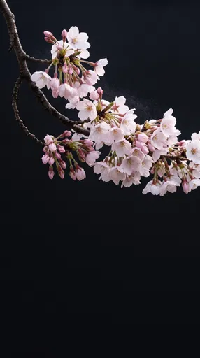 Cherry Blossom Branch on Black Background
