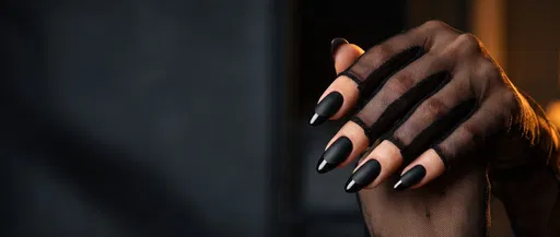 Matte Black Almond Nails in Mesh Glove
