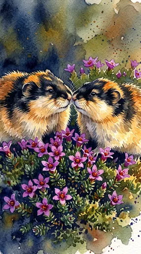 Watercolor Illustration of Two Norway Lemmings