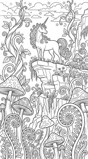 Unicorn on Rocky Ledge Coloring Page