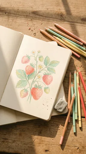 Pastel Strawberry Sketchbook Flat Lay