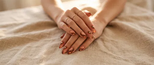 Manicured Hands With Brown Swirl Nail Art