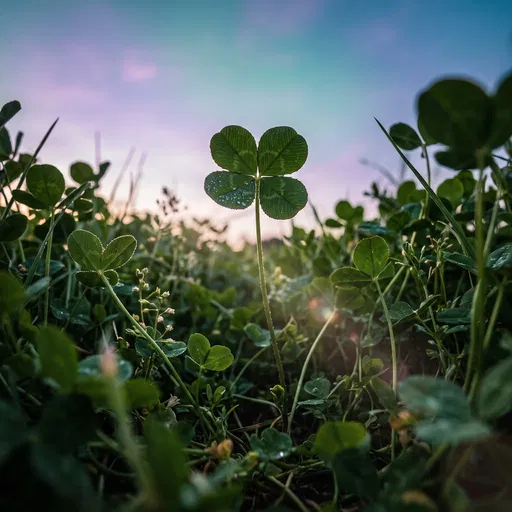 Four-Leaf Clover Against Pastel Twilight Sky