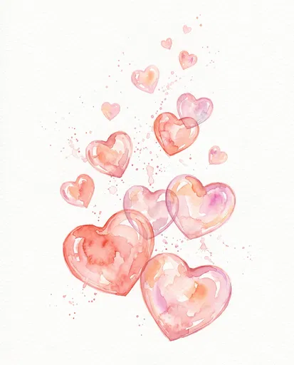 Watercolor Pink and Coral Heart Bubbles