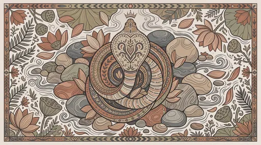 Folk Art Coiled Royal Cobra Illustration