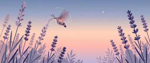 Hummingbird Hawk-Moth Over Lavender at Dusk