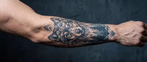 Geometric Wolf Forearm Tattoo on Man