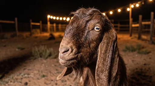 Brown Damascus Goat in Nighttime Corral